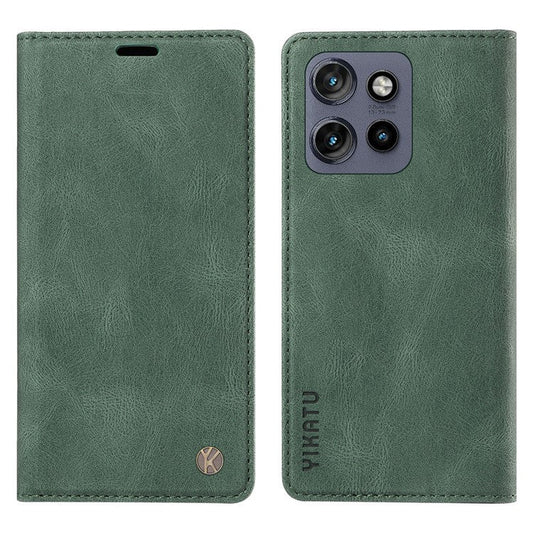 YIKATU YK-004 For Motorola Edge 50 Neo 5G / Moto S50 5G / Thinkphone 25 5G Case Leather Skin-Touch Phone Cover Magnetic Auto-Absorbed - Green