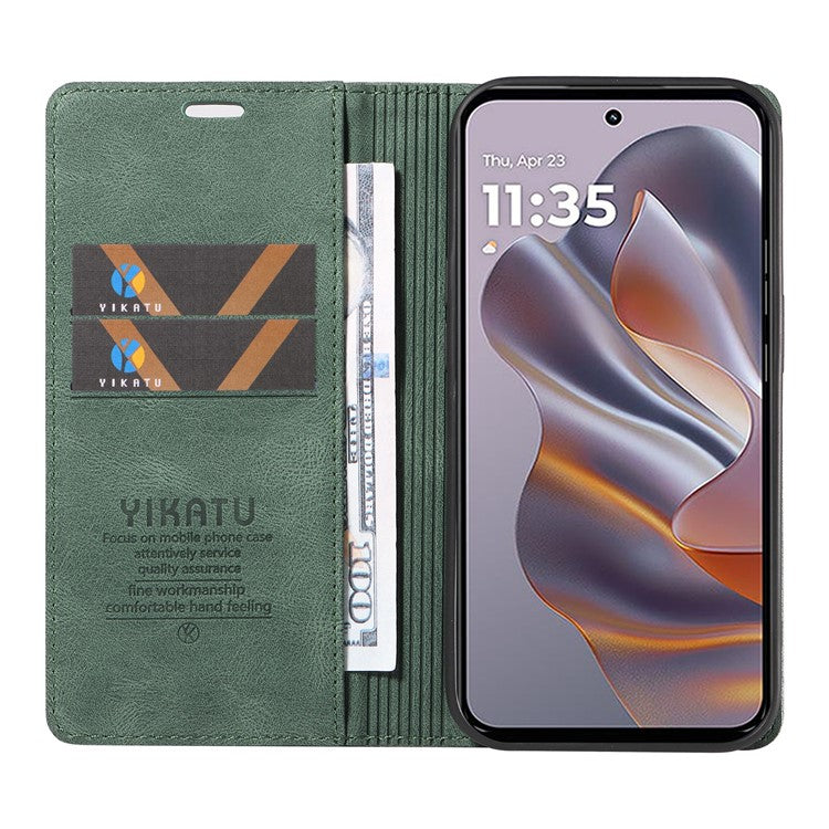 YIKATU YK-004 For Motorola Edge 50 Neo 5G / Moto S50 5G / Thinkphone 25 5G Case Leather Skin-Touch Phone Cover Magnetic Auto-Absorbed - Green