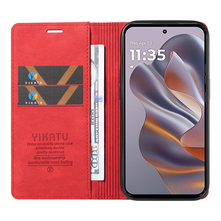 YIKATU YK-004 For Motorola Edge 50 Neo 5G / Moto S50 5G / Thinkphone 25 5G Case Leather Skin-Touch Phone Cover Magnetic Auto-Absorbed - Red