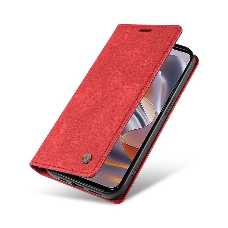 YIKATU YK-004 For Motorola Edge 50 Neo 5G / Moto S50 5G / Thinkphone 25 5G Case Leather Skin-Touch Phone Cover Magnetic Auto-Absorbed - Red