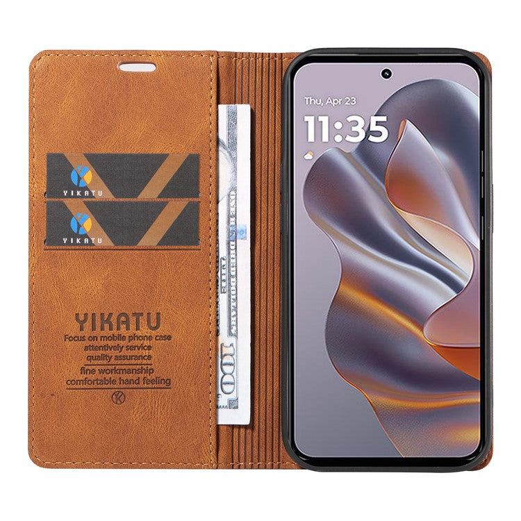 YIKATU YK-004 For Motorola Edge 50 Neo 5G / Moto S50 5G / Thinkphone 25 5G Case Leather Skin-Touch Phone Cover Magnetic Auto-Absorbed - Brown