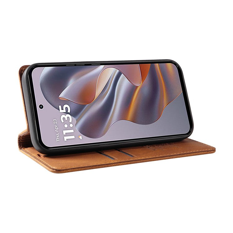 YIKATU YK-004 For Motorola Edge 50 Neo 5G / Moto S50 5G / Thinkphone 25 5G Case Leather Skin-Touch Phone Cover Magnetic Auto-Absorbed - Brown