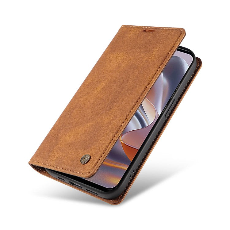YIKATU YK-004 For Motorola Edge 50 Neo 5G / Moto S50 5G / Thinkphone 25 5G Case Leather Skin-Touch Phone Cover Magnetic Auto-Absorbed - Brown