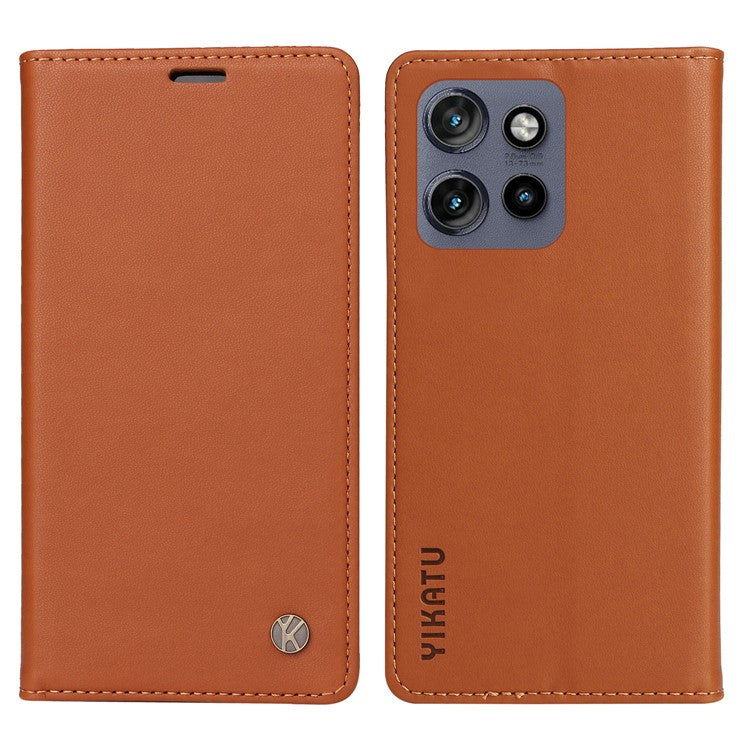 YIKATU YK-001 For Motorola Edge 50 Neo 5G / Moto S50 5G / Thinkphone 25 5G Case Stand Leather Phone Cover Strong Magnetic Closure - Brown