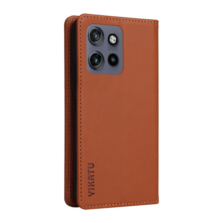 YIKATU YK-001 For Motorola Edge 50 Neo 5G / Moto S50 5G / Thinkphone 25 5G Case Stand Leather Phone Cover Strong Magnetic Closure - Brown