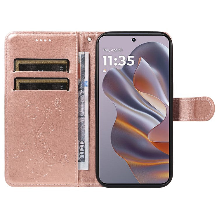 For Motorola Edge 50 Neo 5G / Moto S50 5G / Thinkphone 25 5G Case Flower Pattern PU Leather Wallet Phone Cover - Rose Gold