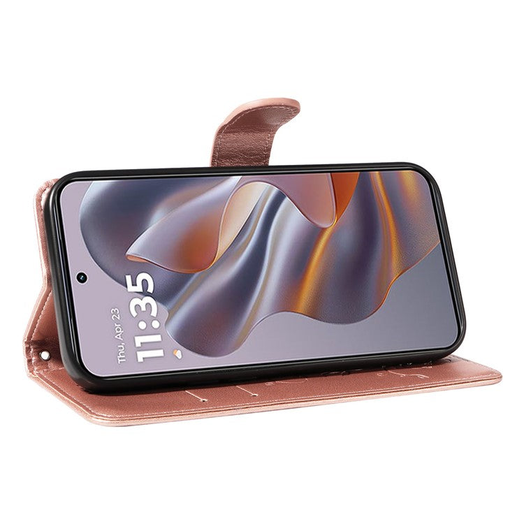 For Motorola Edge 50 Neo 5G / Moto S50 5G / Thinkphone 25 5G Case Flower Pattern PU Leather Wallet Phone Cover - Rose Gold