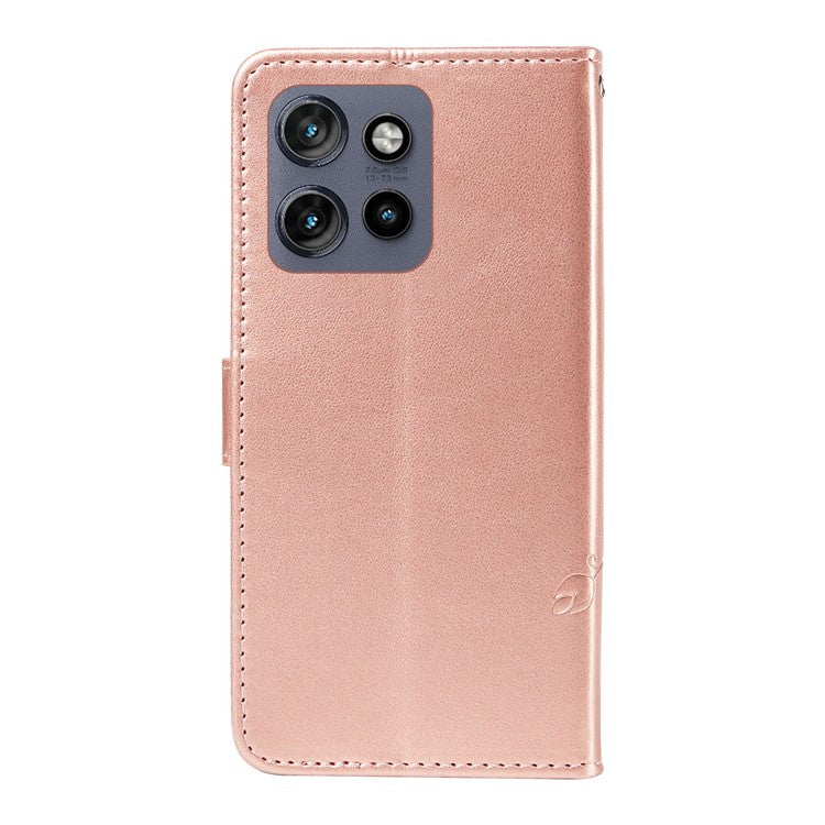 For Motorola Edge 50 Neo 5G / Moto S50 5G / Thinkphone 25 5G Case Flower Pattern PU Leather Wallet Phone Cover - Rose Gold