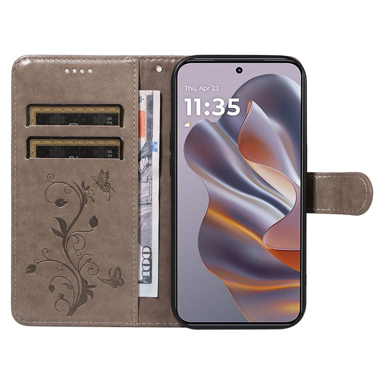 For Motorola Edge 50 Neo 5G / Moto S50 5G / Thinkphone 25 5G Case Flower Pattern PU Leather Wallet Phone Cover - Grey