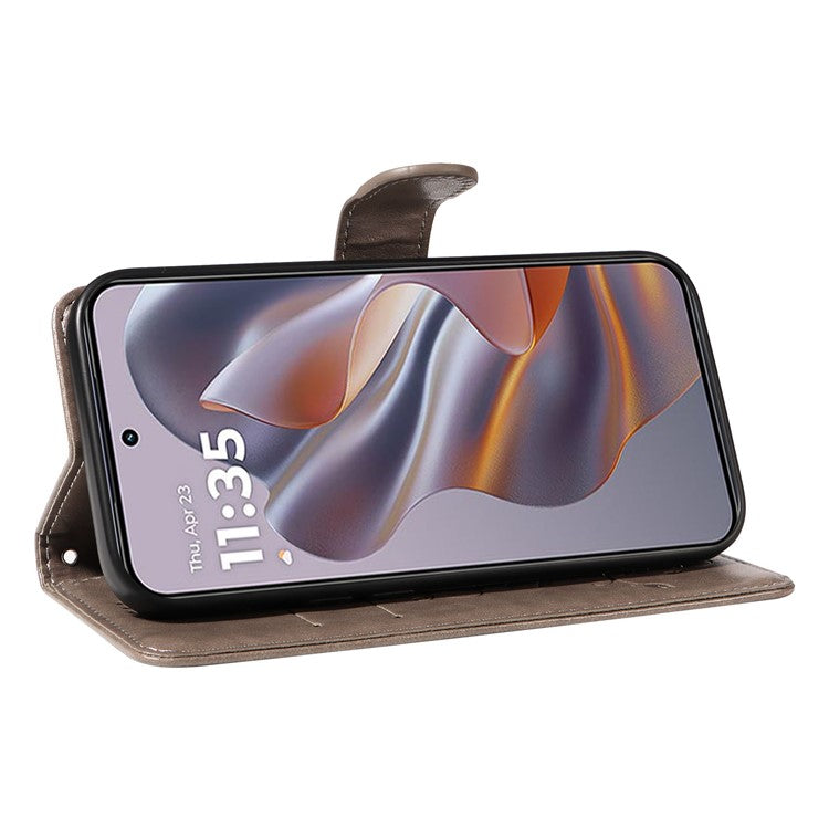 For Motorola Edge 50 Neo 5G / Moto S50 5G / Thinkphone 25 5G Case Flower Pattern PU Leather Wallet Phone Cover - Grey