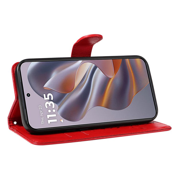 For Motorola Edge 50 Neo 5G / Moto S50 5G / Thinkphone 25 5G Case Flower Pattern PU Leather Wallet Phone Cover - Red