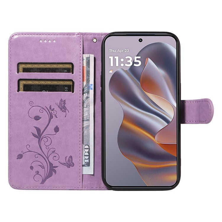 For Motorola Edge 50 Neo 5G / Moto S50 5G / Thinkphone 25 5G Case Flower Pattern PU Leather Wallet Phone Cover - Light Purple