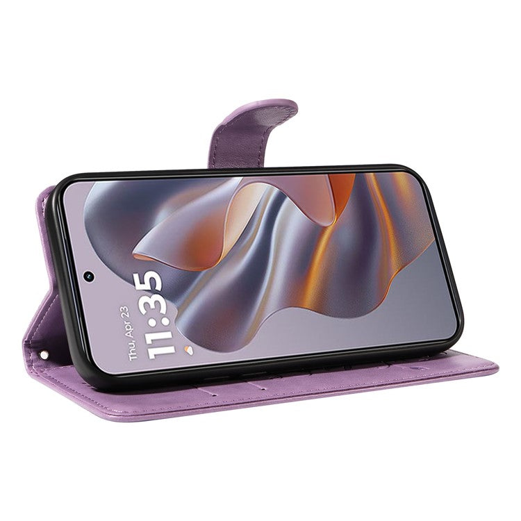 For Motorola Edge 50 Neo 5G / Moto S50 5G / Thinkphone 25 5G Case Flower Pattern PU Leather Wallet Phone Cover - Light Purple