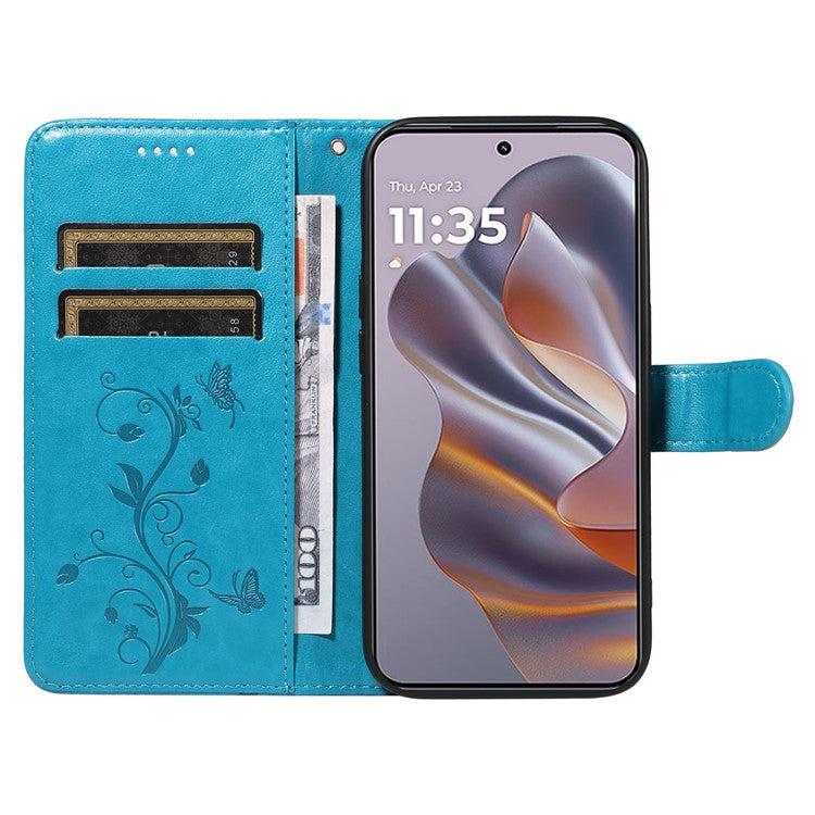 For Motorola Edge 50 Neo 5G / Moto S50 5G / Thinkphone 25 5G Case Flower Pattern PU Leather Wallet Phone Cover - Blue