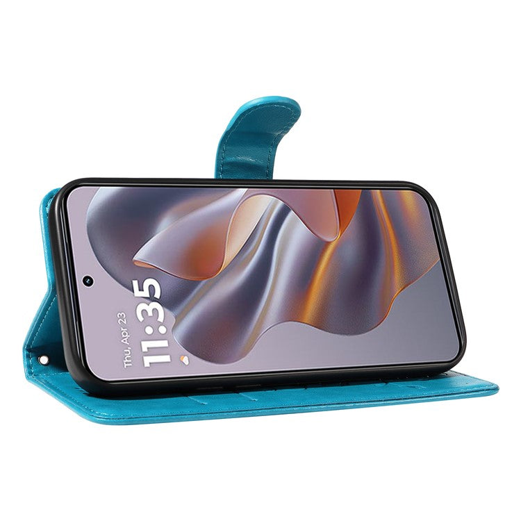 For Motorola Edge 50 Neo 5G / Moto S50 5G / Thinkphone 25 5G Case Flower Pattern PU Leather Wallet Phone Cover - Blue