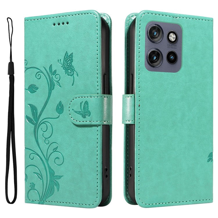 For Motorola Edge 50 Neo 5G / Moto S50 5G / Thinkphone 25 5G Case Flower Pattern PU Leather Wallet Phone Cover - Green