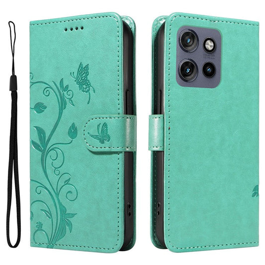 For Motorola Edge 50 Neo 5G / Moto S50 5G / Thinkphone 25 5G Case Flower Pattern PU Leather Wallet Phone Cover - Green