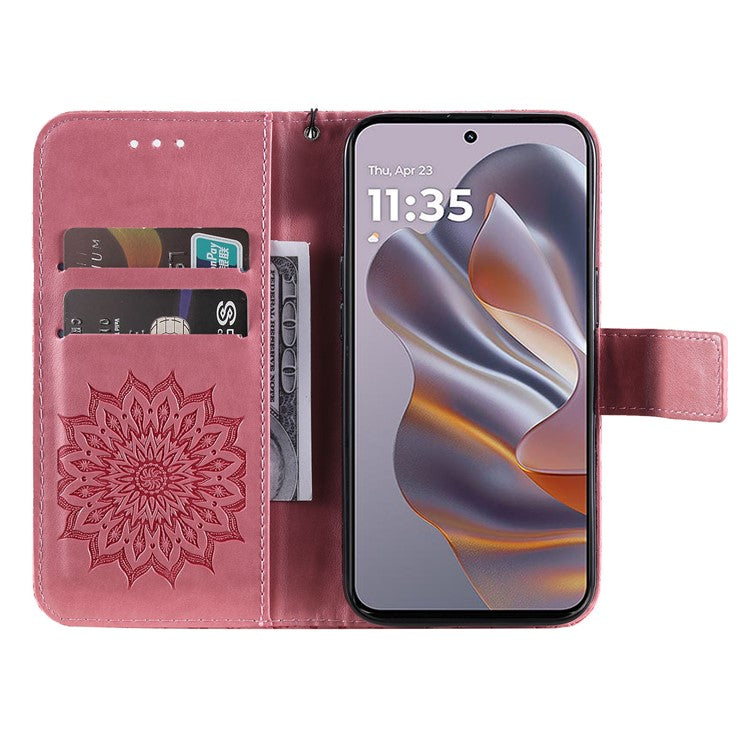 KT Imprinting Flower Series-1 For Motorola Edge 50 Neo 5G / Moto S50 5G / Thinkphone 25 5G Case Sunflower Leather Wallet Phone Cover - Pink