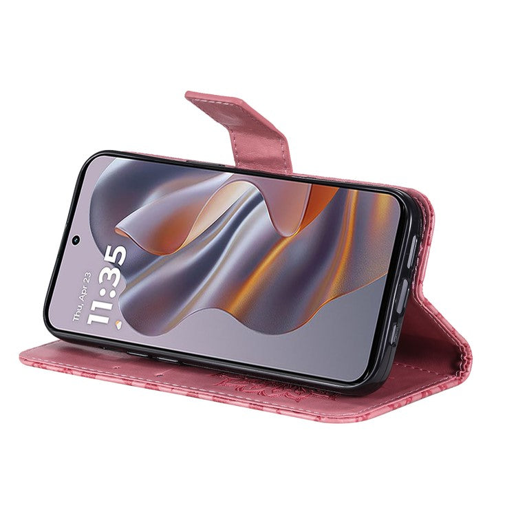 KT Imprinting Flower Series-1 For Motorola Edge 50 Neo 5G / Moto S50 5G / Thinkphone 25 5G Case Sunflower Leather Wallet Phone Cover - Pink