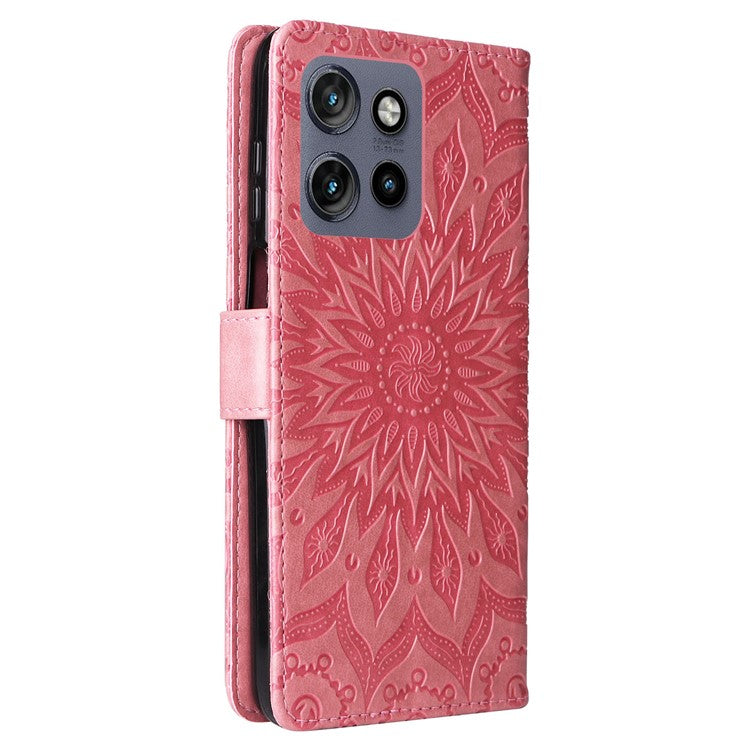 KT Imprinting Flower Series-1 For Motorola Edge 50 Neo 5G / Moto S50 5G / Thinkphone 25 5G Case Sunflower Leather Wallet Phone Cover - Pink
