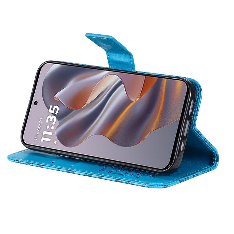 KT Imprinting Flower Series-1 For Motorola Edge 50 Neo 5G / Moto S50 5G / Thinkphone 25 5G Case Sunflower Leather Wallet Phone Cover - Blue