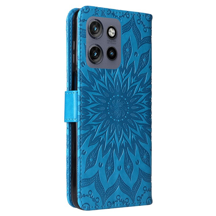 KT Imprinting Flower Series-1 For Motorola Edge 50 Neo 5G / Moto S50 5G / Thinkphone 25 5G Case Sunflower Leather Wallet Phone Cover - Blue