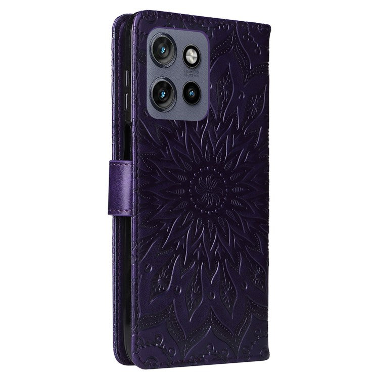 KT Imprinting Flower Series-1 For Motorola Edge 50 Neo 5G / Moto S50 5G / Thinkphone 25 5G Case Sunflower Leather Wallet Phone Cover - Purple