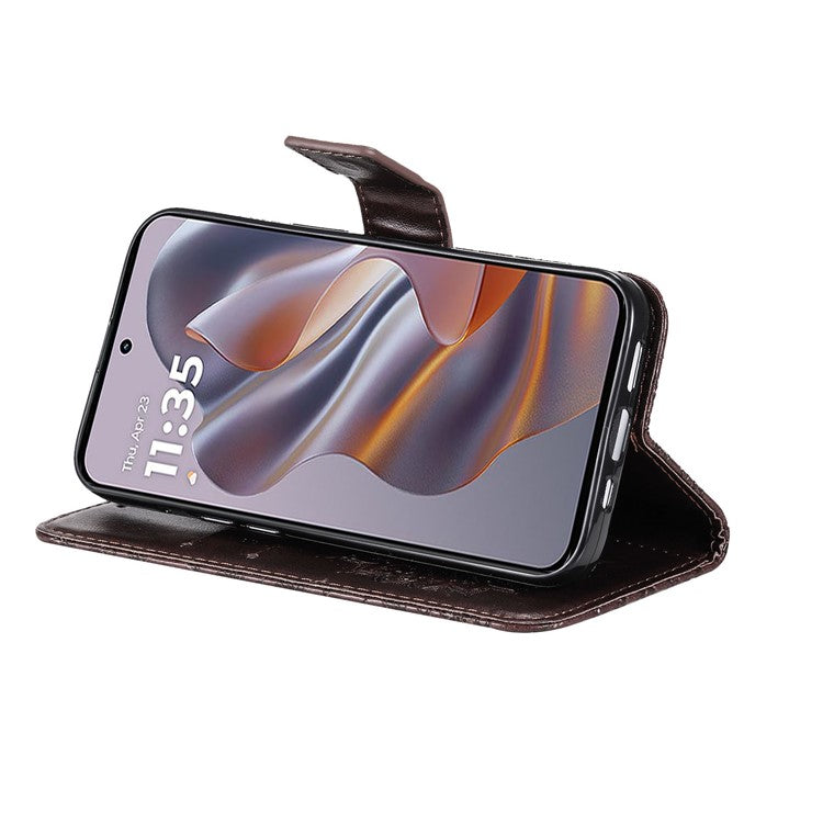 KT Imprinting Flower Series-1 For Motorola Edge 50 Neo 5G / Moto S50 5G / Thinkphone 25 5G Case Sunflower Leather Wallet Phone Cover - Brown