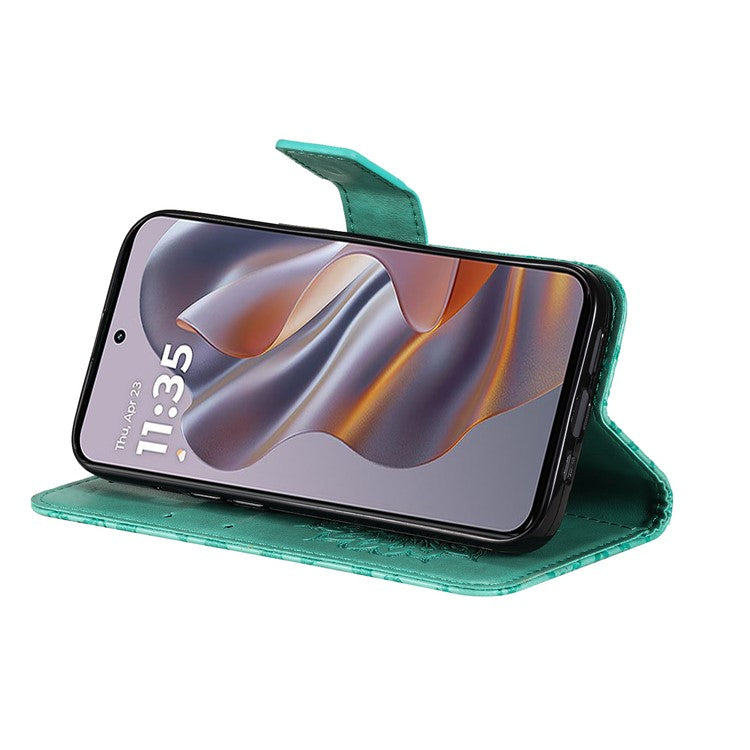 KT Imprinting Flower Series-1 For Motorola Edge 50 Neo 5G / Moto S50 5G / Thinkphone 25 5G Case Sunflower Leather Wallet Phone Cover - Green