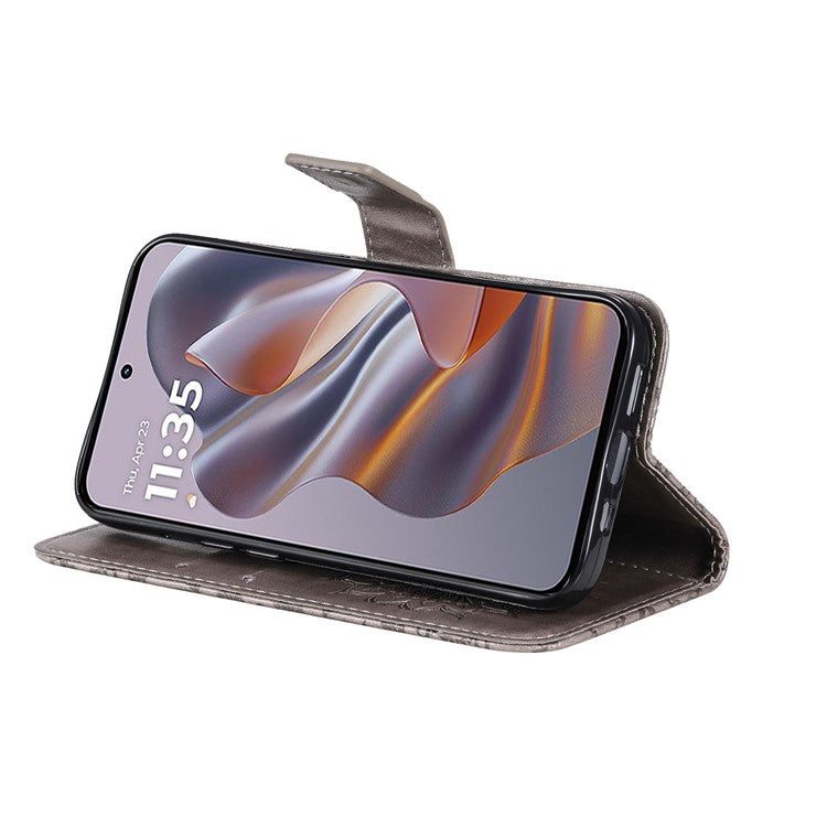 KT Imprinting Flower Series-1 For Motorola Edge 50 Neo 5G / Moto S50 5G / Thinkphone 25 5G Case Sunflower Leather Wallet Phone Cover - Grey