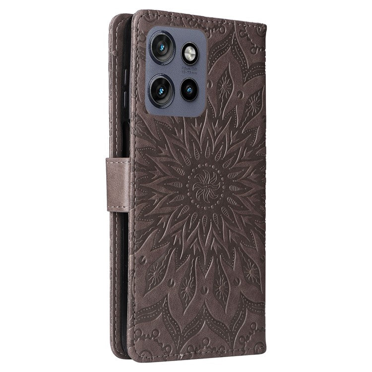 KT Imprinting Flower Series-1 For Motorola Edge 50 Neo 5G / Moto S50 5G / Thinkphone 25 5G Case Sunflower Leather Wallet Phone Cover - Grey