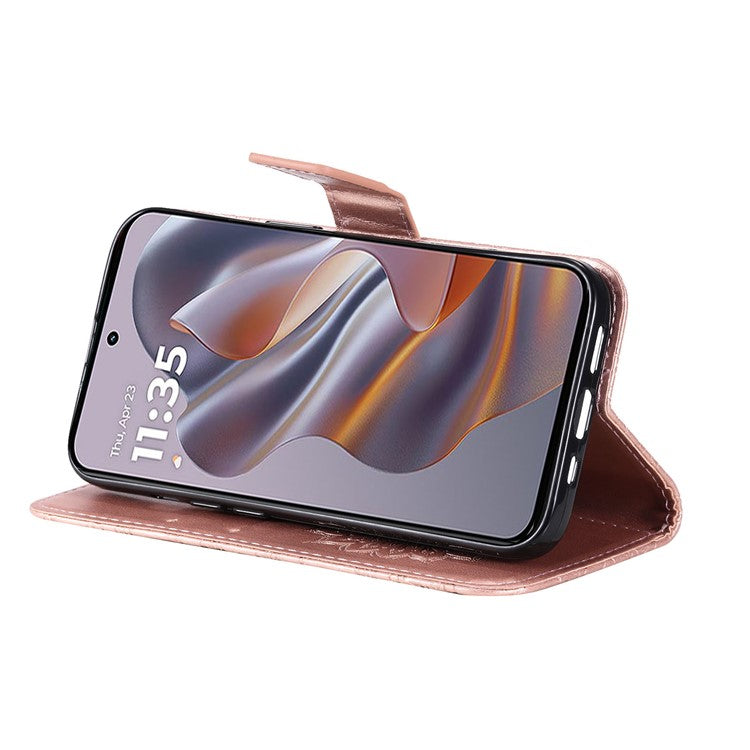 KT Imprinting Flower Series-1 For Motorola Edge 50 Neo 5G / Moto S50 5G / Thinkphone 25 5G Case Sunflower Leather Wallet Phone Cover - Rose Gold