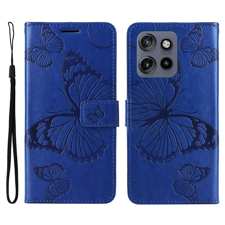KT Imprinting Flower Series-2 For Motorola Edge 50 Neo 5G / Moto S50 5G / Thinkphone 25 5G Case Butterfly Leather Phone Cover - Blue