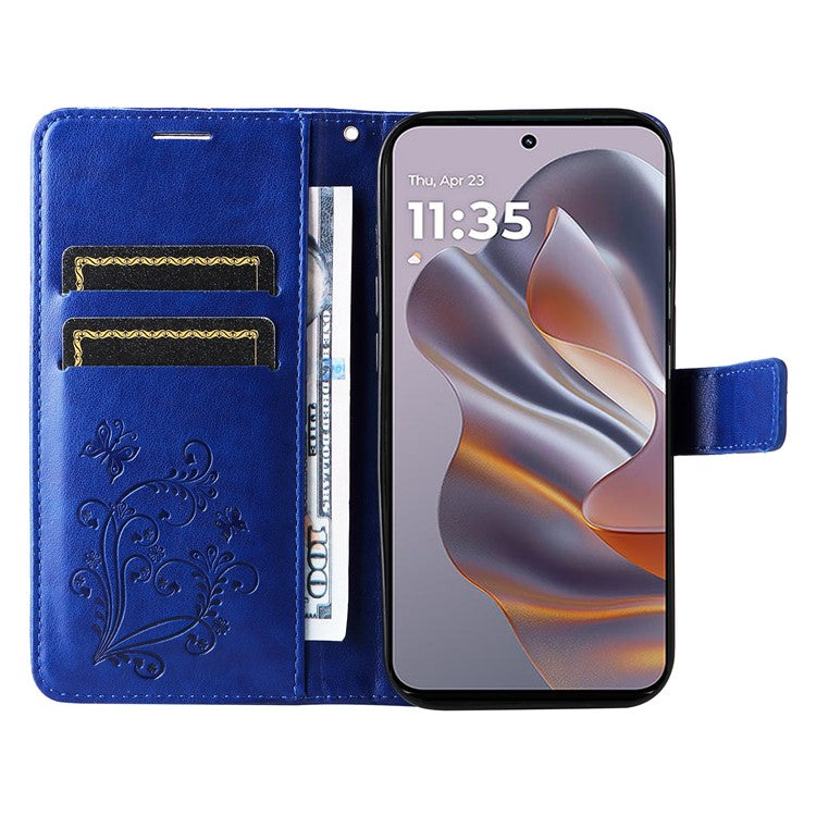KT Imprinting Flower Series-2 For Motorola Edge 50 Neo 5G / Moto S50 5G / Thinkphone 25 5G Case Butterfly Leather Phone Cover - Blue