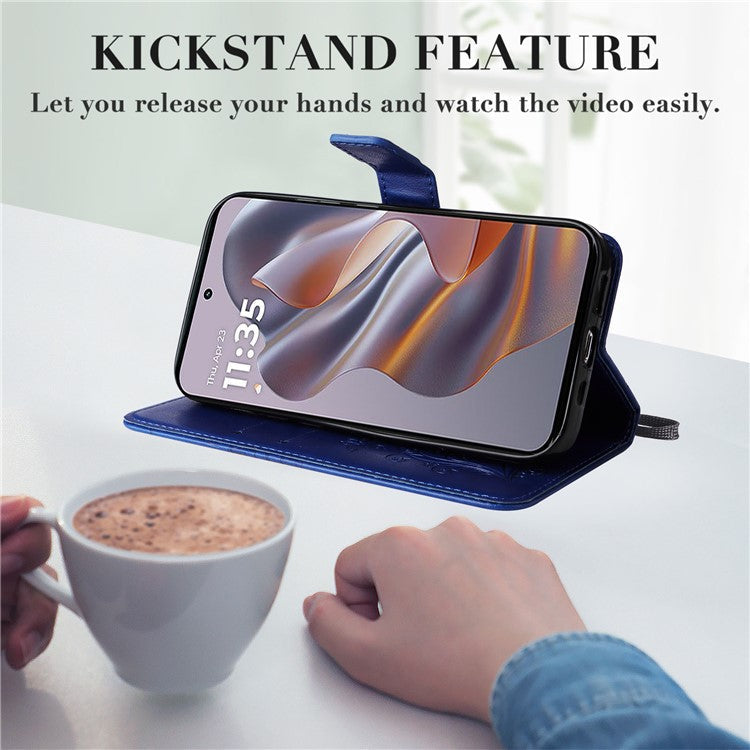 KT Imprinting Flower Series-2 For Motorola Edge 50 Neo 5G / Moto S50 5G / Thinkphone 25 5G Case Butterfly Leather Phone Cover - Blue