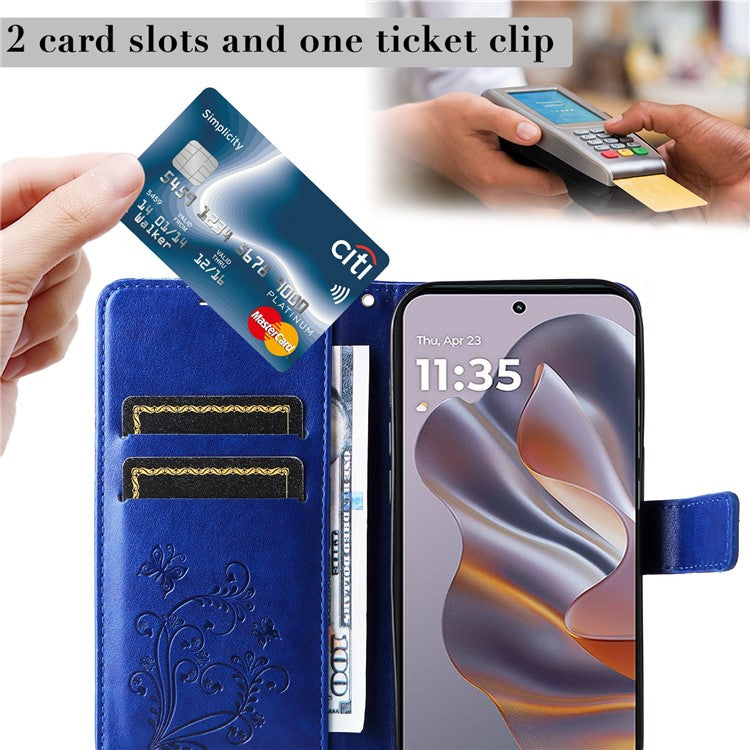 KT Imprinting Flower Series-2 For Motorola Edge 50 Neo 5G / Moto S50 5G / Thinkphone 25 5G Case Butterfly Leather Phone Cover - Blue