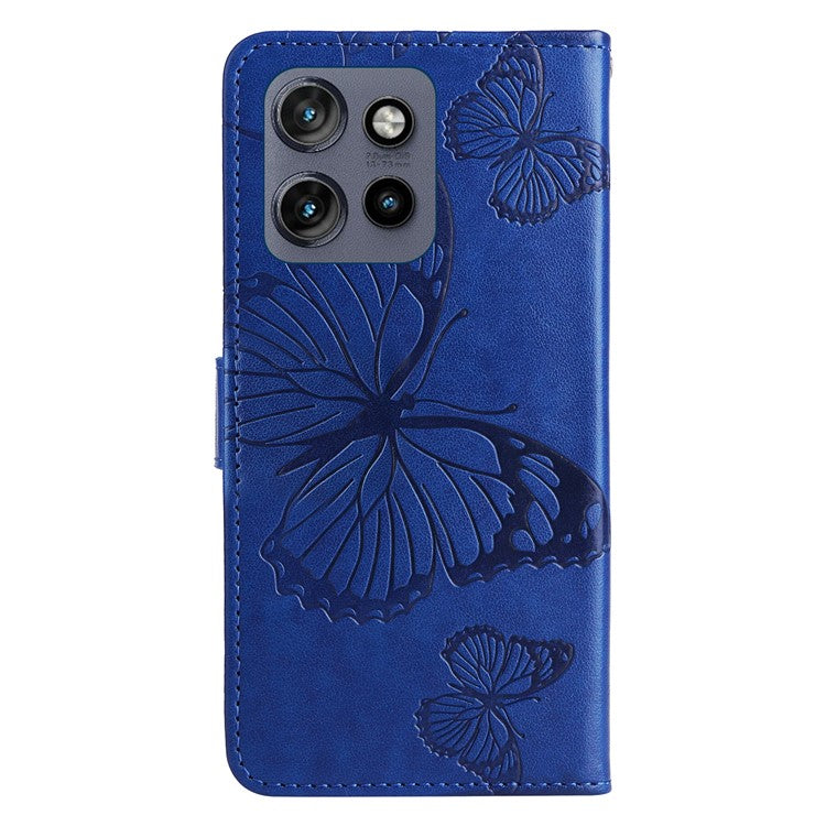 KT Imprinting Flower Series-2 For Motorola Edge 50 Neo 5G / Moto S50 5G / Thinkphone 25 5G Case Butterfly Leather Phone Cover - Blue
