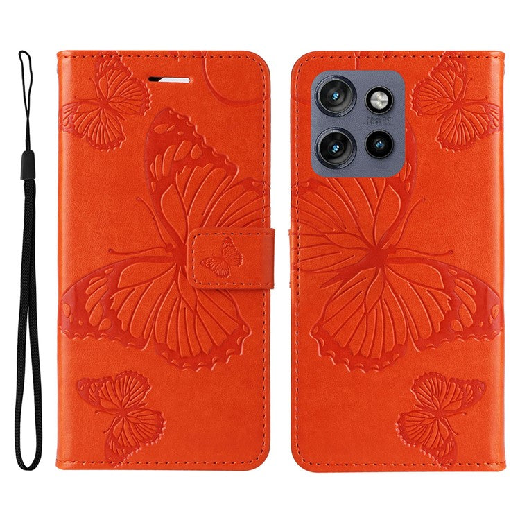 KT Imprinting Flower Series-2 For Motorola Edge 50 Neo 5G / Moto S50 5G / Thinkphone 25 5G Case Butterfly Leather Phone Cover - Orange