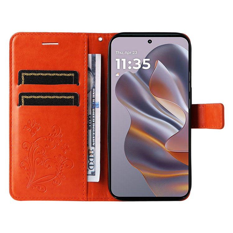 KT Imprinting Flower Series-2 For Motorola Edge 50 Neo 5G / Moto S50 5G / Thinkphone 25 5G Case Butterfly Leather Phone Cover - Orange