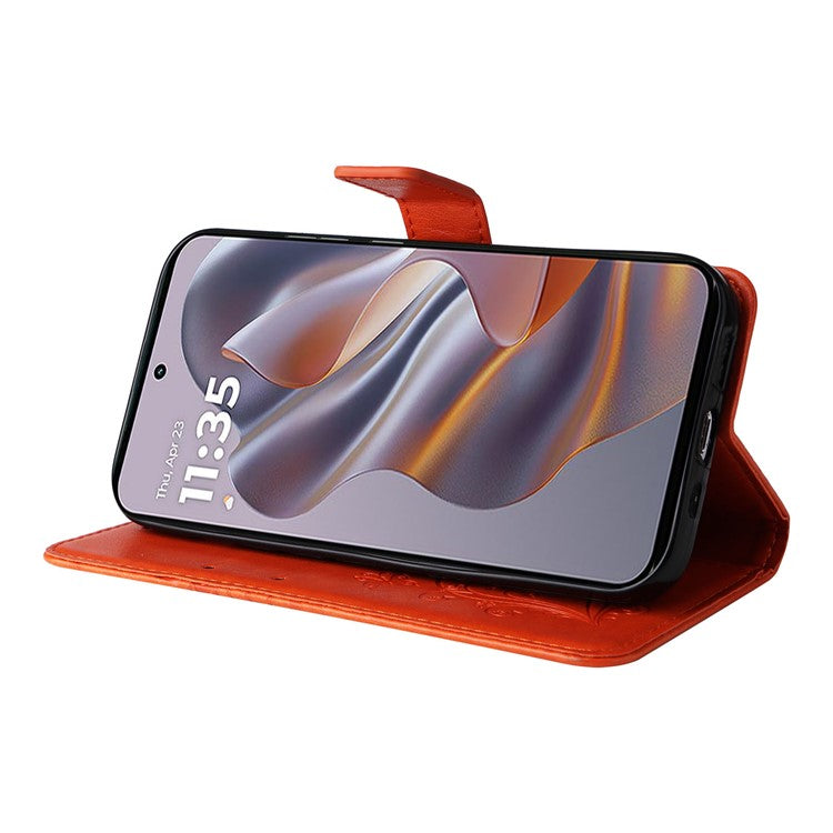 KT Imprinting Flower Series-2 For Motorola Edge 50 Neo 5G / Moto S50 5G / Thinkphone 25 5G Case Butterfly Leather Phone Cover - Orange