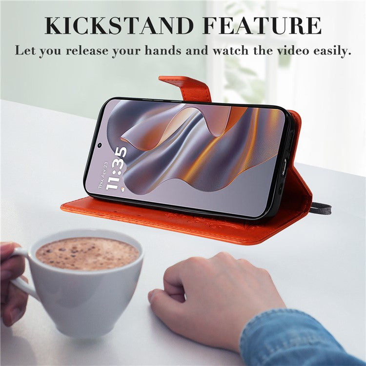 KT Imprinting Flower Series-2 For Motorola Edge 50 Neo 5G / Moto S50 5G / Thinkphone 25 5G Case Butterfly Leather Phone Cover - Orange