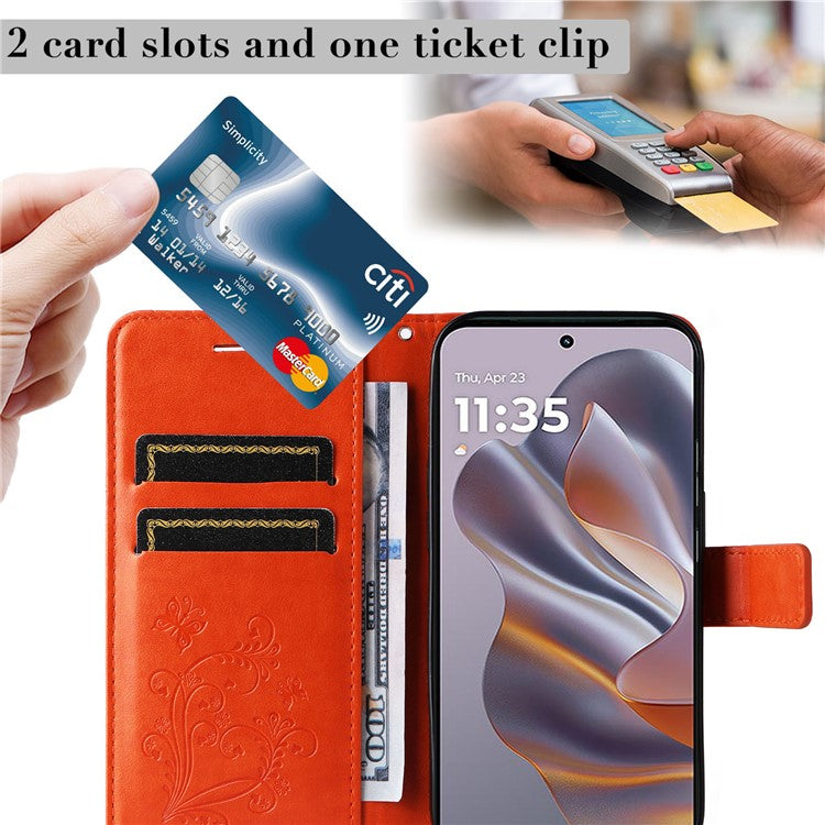 KT Imprinting Flower Series-2 For Motorola Edge 50 Neo 5G / Moto S50 5G / Thinkphone 25 5G Case Butterfly Leather Phone Cover - Orange