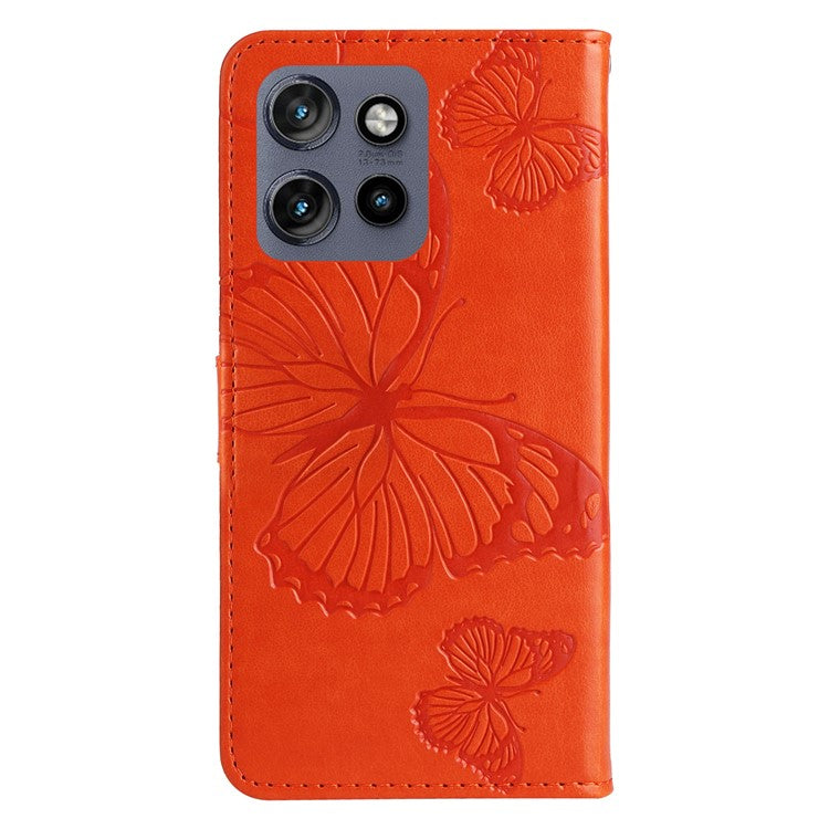 KT Imprinting Flower Series-2 For Motorola Edge 50 Neo 5G / Moto S50 5G / Thinkphone 25 5G Case Butterfly Leather Phone Cover - Orange