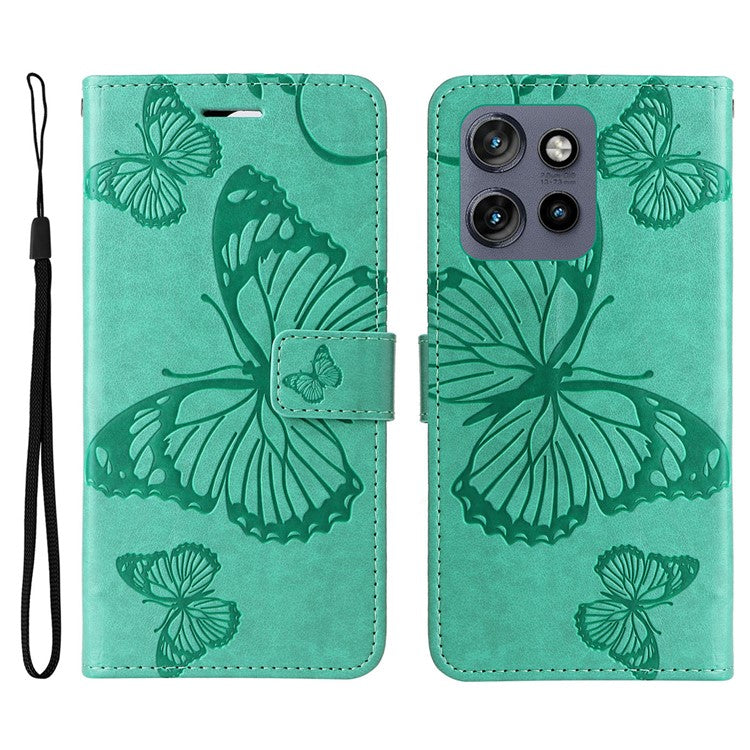 KT Imprinting Flower Series-2 For Motorola Edge 50 Neo 5G / Moto S50 5G / Thinkphone 25 5G Case Butterfly Leather Phone Cover - Green