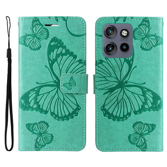 KT Imprinting Flower Series-2 For Motorola Edge 50 Neo 5G / Moto S50 5G / Thinkphone 25 5G Case Butterfly Leather Phone Cover - Green
