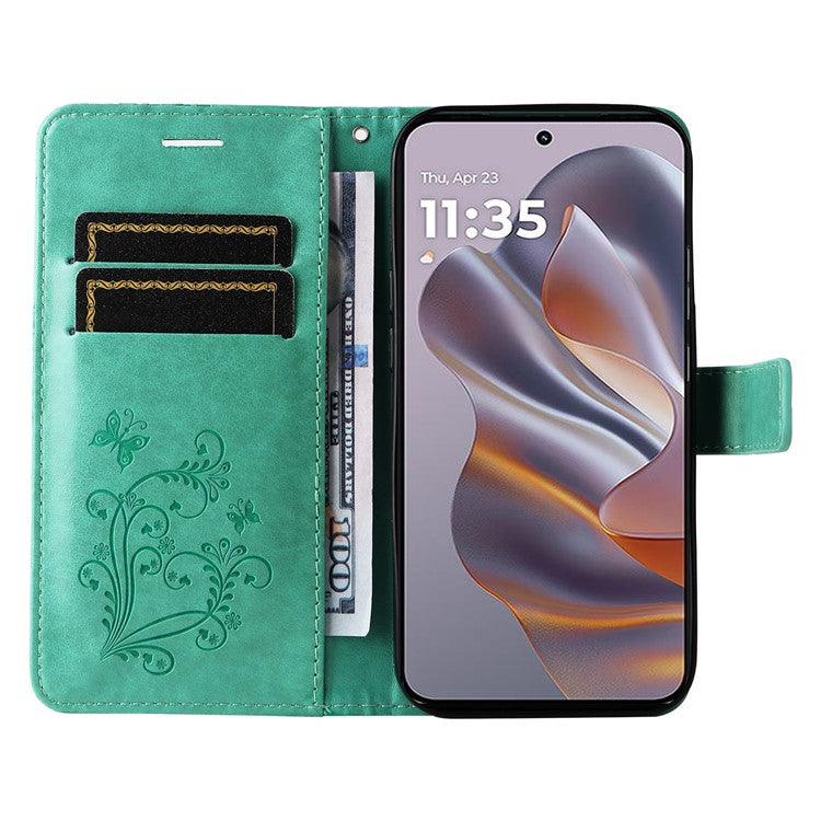 KT Imprinting Flower Series-2 For Motorola Edge 50 Neo 5G / Moto S50 5G / Thinkphone 25 5G Case Butterfly Leather Phone Cover - Green