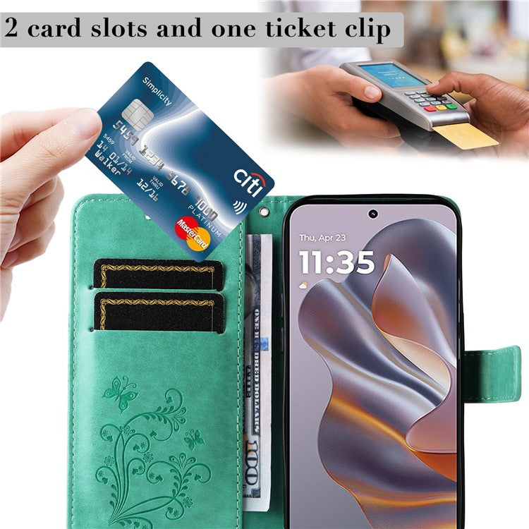 KT Imprinting Flower Series-2 For Motorola Edge 50 Neo 5G / Moto S50 5G / Thinkphone 25 5G Case Butterfly Leather Phone Cover - Green