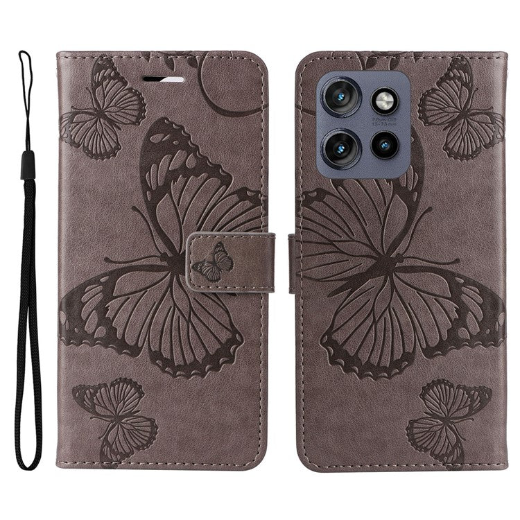 KT Imprinting Flower Series-2 For Motorola Edge 50 Neo 5G / Moto S50 5G / Thinkphone 25 5G Case Butterfly Leather Phone Cover - Grey