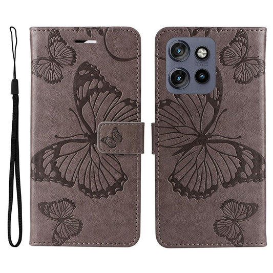 KT Imprinting Flower Series-2 For Motorola Edge 50 Neo 5G / Moto S50 5G / Thinkphone 25 5G Case Butterfly Leather Phone Cover - Grey