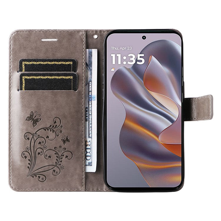 KT Imprinting Flower Series-2 For Motorola Edge 50 Neo 5G / Moto S50 5G / Thinkphone 25 5G Case Butterfly Leather Phone Cover - Grey